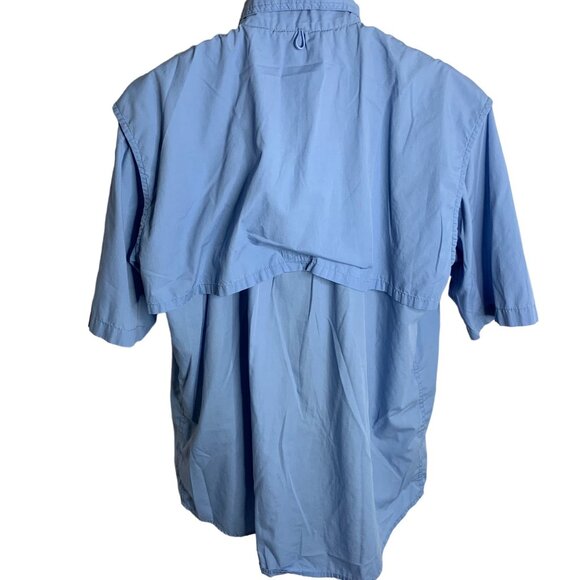 Button Down Vented Fishing Shirt XL Blue Pockets Short Sleeve Quick Dry Camp - Picture 4 of 6